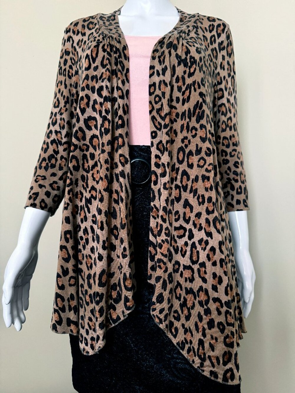 Victor Alfaro Leopard Animal Print Open Front Draped Cardigan Size S